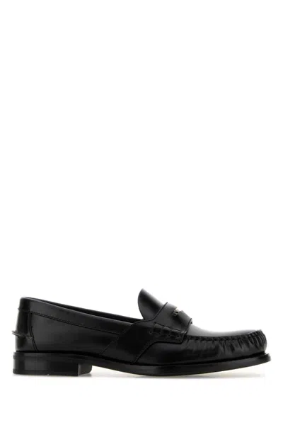 Prada Leather Penny Loafers Moccasin Toe Design In Black