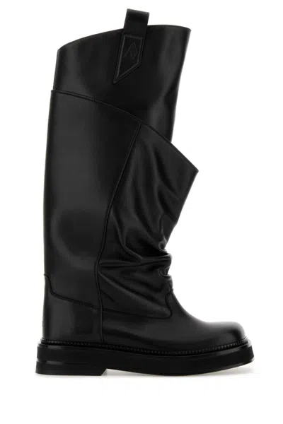 Attico 'passeggiata' Black Boots With Heel-tab And Rubber Sole In Leather Woman