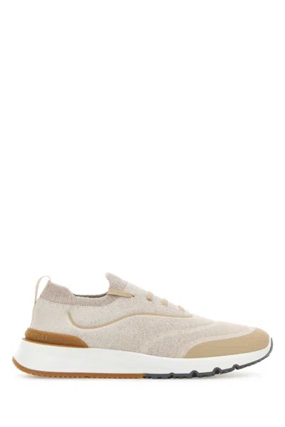 Brunello Cucinelli Men Techno Cotton Knit Sneakers Runners In Neutral