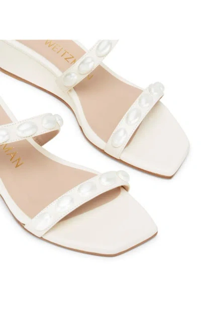 Stuart Weitzman Pearlita Leather Two-band Wedge Sandals In White