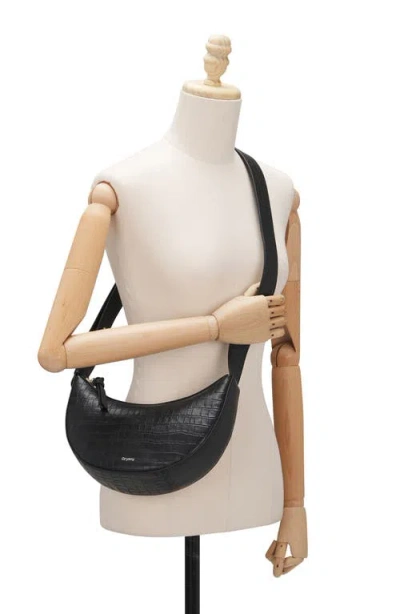 Oryany Rookie Crescent Croc Embossed Leather Crossbody Bag In Black