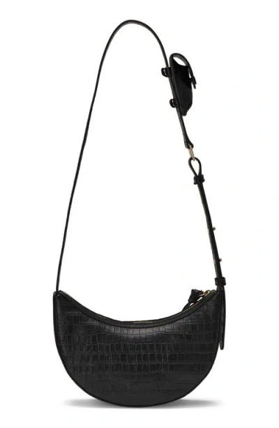 Oryany Rookie Crescent Croc Embossed Leather Crossbody Bag In Black