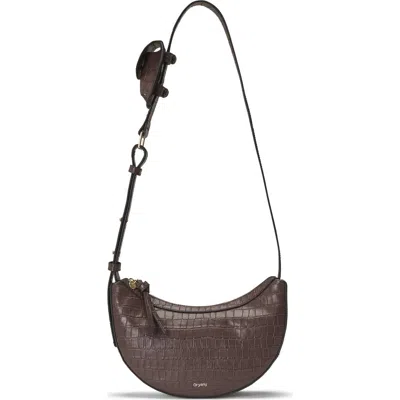 Oryany Rookie Crescent Croc Embossed Leather Crossbody Bag In Brown