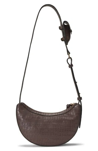 Oryany Rookie Crescent Croc Embossed Leather Crossbody Bag In Brown