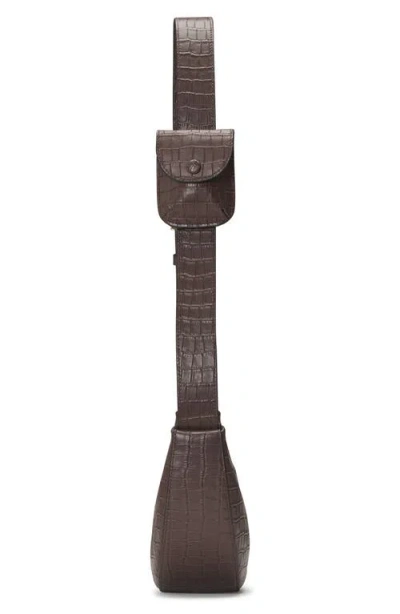 Oryany Rookie Crescent Croc Embossed Leather Crossbody Bag In Brown