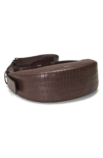 Oryany Rookie Crescent Croc Embossed Leather Crossbody Bag In Brown