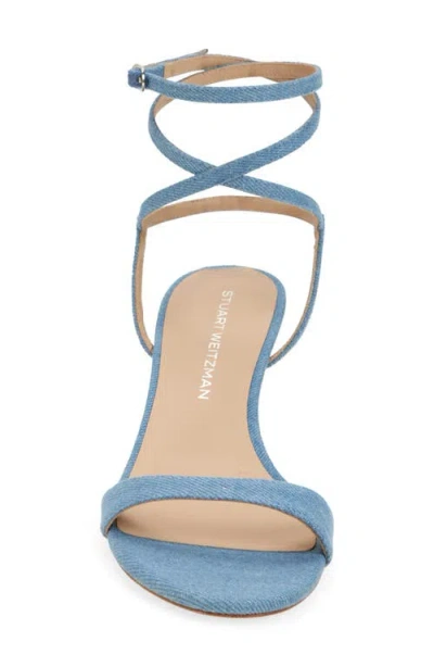 Stuart Weitzman Nudist Denim Ankle-strap Kitten Sandals In Animal Print