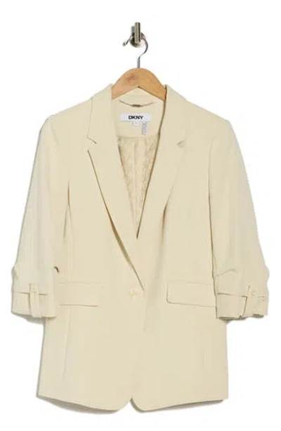 Dkny Aero Ruched Sleeve Crepe Blazer In Neutral