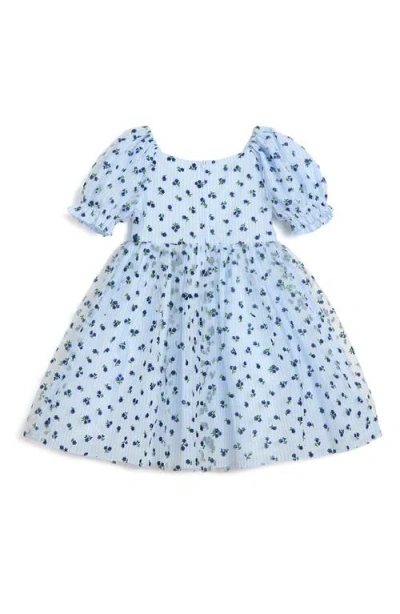 Pippa & Julie Kids' Floral Stripe Puff Sleeve Dress In Multi