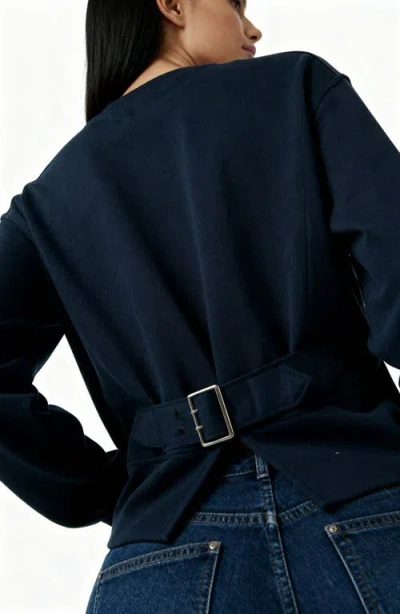 Bluegrey Back Buckle Pullover Sweater In Blue