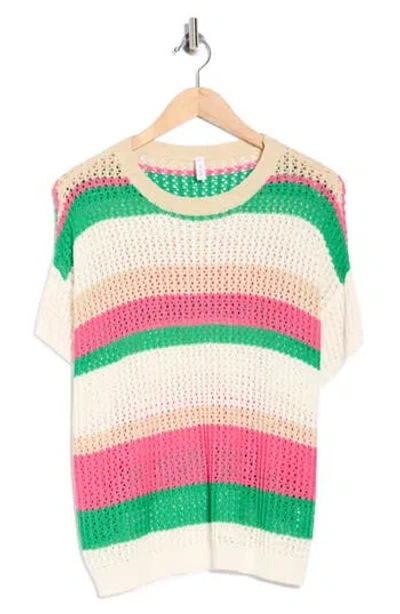 Wishlist Multicolor Stripe Short Sleeve Sweater In Multi