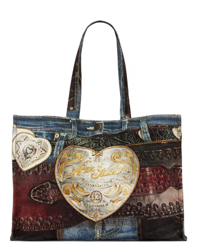 Acne Studios Denim-patch Heart Tote Bag In Multi