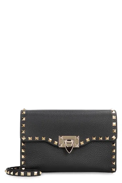 Valentino Rockstud Small Leather Crossbody Bag In Black