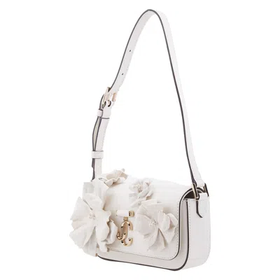 Jimmy Choo Avenue Floral Applique Shoulder Bag In White