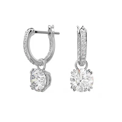 Swarovski Constella Huggie Hoop Drop Earrings In Silver