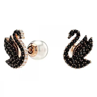 Swarovski Swan Stud Earrings In Black