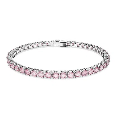 Swarovski Matrix Tennis Bracelet With Purplish Pink Crystals In Silver