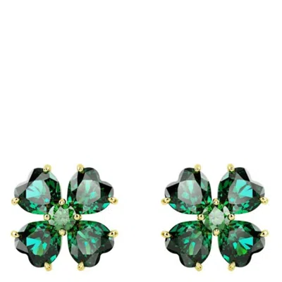 Swarovski Idyllia Pierced Earrings Stud Clover Gold Shiny Green In Green