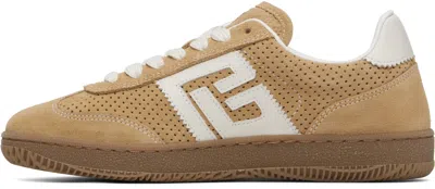 Balmain Beige Suede  Swan Sneakers In Brown