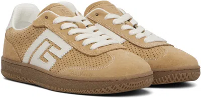 Balmain Beige Suede  Swan Sneakers In Brown