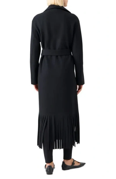 Akris Punto Fringe Hem Wool Blend Belted Coat In Black