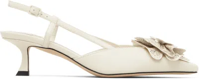 Jimmy Choo Latte Shiny Nappa Leather Slingbacks With Lace Corsage In Multi