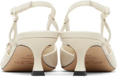 Jimmy Choo Latte Shiny Nappa Leather Slingbacks With Lace Corsage In Multi