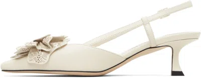 Jimmy Choo Latte Shiny Nappa Leather Slingbacks With Lace Corsage In Multi
