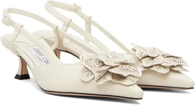 Jimmy Choo Latte Shiny Nappa Leather Slingbacks With Lace Corsage In Multi
