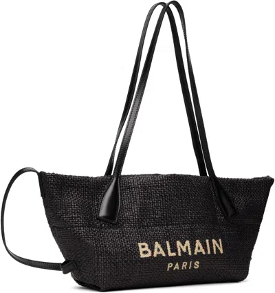 Balmain Women Calfskin And Raffia Track Shoulder Bag In Black