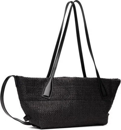 Balmain Women Calfskin And Raffia Track Shoulder Bag In Black