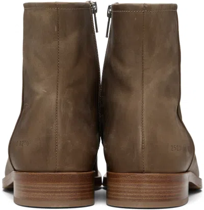 Common Projects Taupe Waxed Leather Zipper Boots In Brown