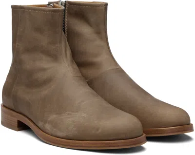 Common Projects Taupe Waxed Leather Zipper Boots In Brown