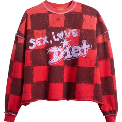 Diet Starts Monday Sex, Love & Diet Checkerboard Crop Crewneck Sweatshirt In Red