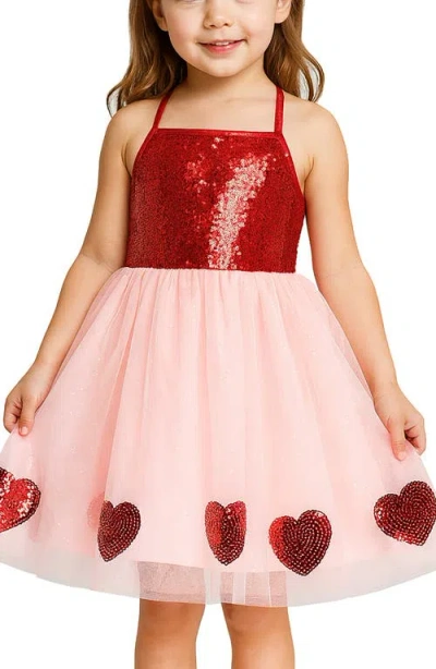 Zunie Kids' Heart Sequin Party Dress In Pink