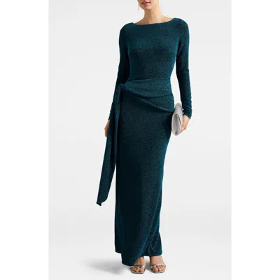 Ever New Eden Metallic Side Tie Gown In Blue