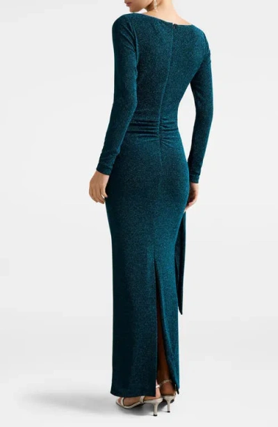 Ever New Eden Metallic Side Tie Gown In Blue