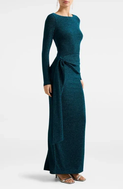 Ever New Eden Metallic Side Tie Gown In Blue