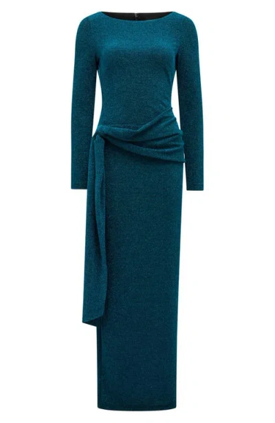 Ever New Eden Metallic Side Tie Gown In Blue