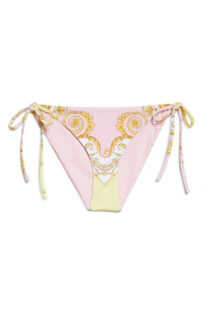 Versace Barocco Print String Bikini Bottoms In Multi