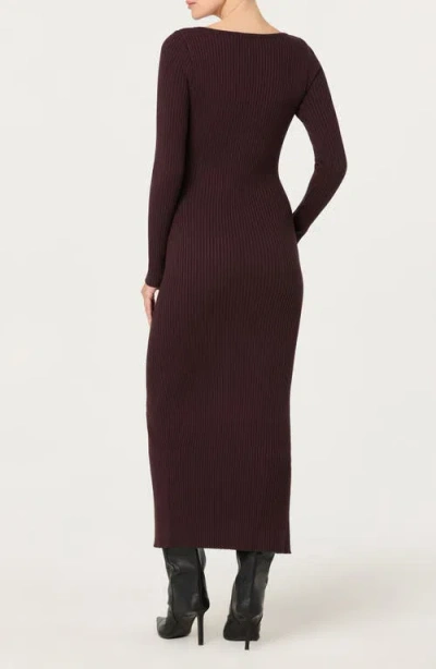 Astr The Label Glenda Long Sleeve Rib Sweater Dress In Burgundy
