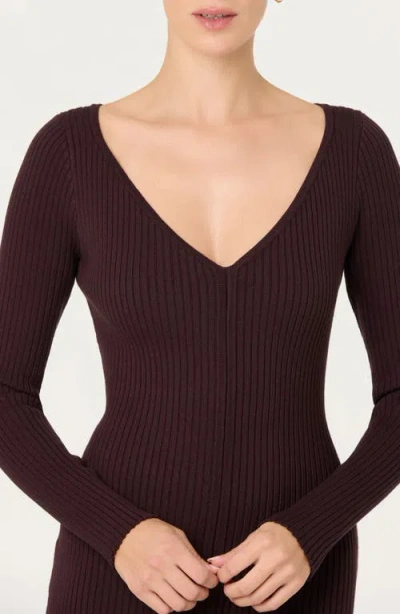 Astr The Label Glenda Long Sleeve Rib Sweater Dress In Burgundy