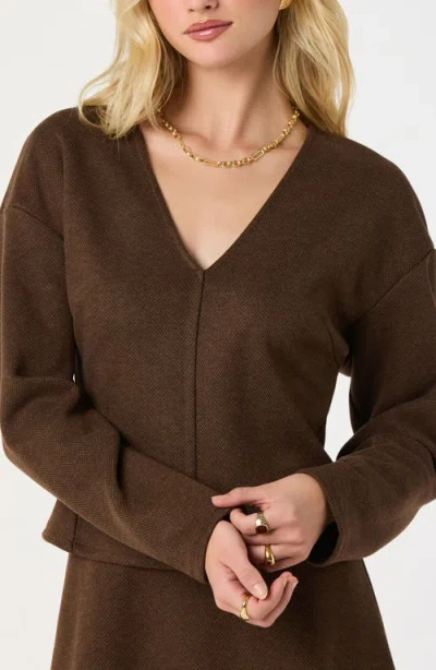 Astr The Label Herringbone Knit Top In Brown
