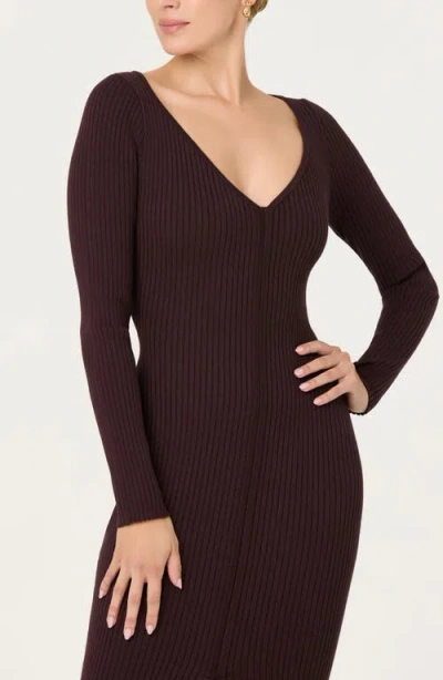 Astr The Label Glenda Long Sleeve Rib Sweater Dress In Burgundy