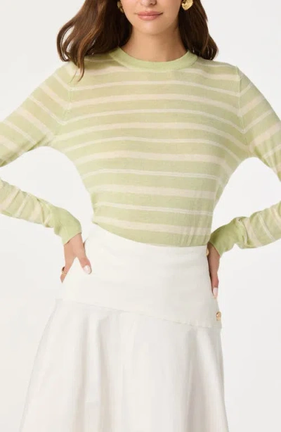 Astr The Label Stripe Crewneck Sweater In Green