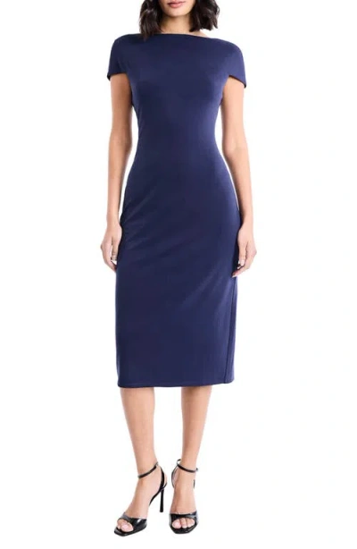 Maggy London Cap Sleeve Midi Sheath Dress In Blue