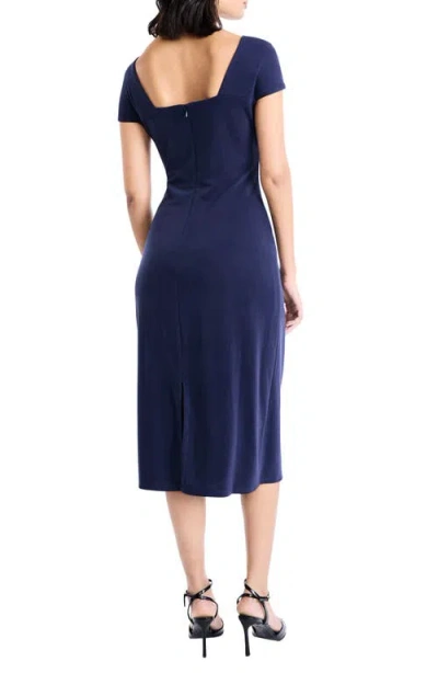 Maggy London Cap Sleeve Midi Sheath Dress In Blue