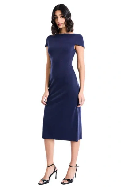 Maggy London Cap Sleeve Midi Sheath Dress In Blue