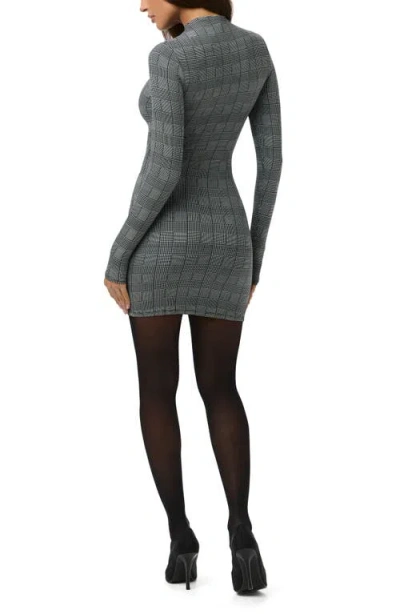Naked Wardrobe Leopard Print Long Sleeve Body-con Minidress In Gray