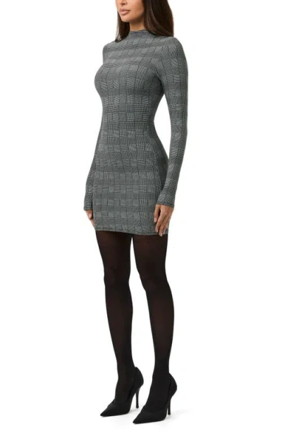 Naked Wardrobe Leopard Print Long Sleeve Body-con Minidress In Gray